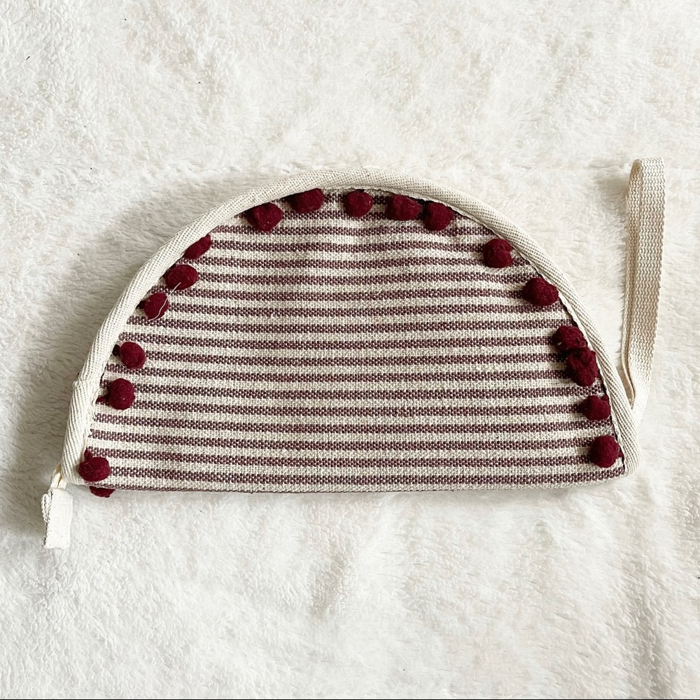 NWOT America & Beyond | Beige/Burgundy Striped Half Moon Clutch Pouch/Wristlet